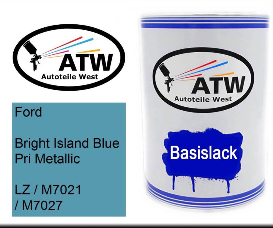 Ford, Bright Island Blue Pri Metallic, LZ / M7021 / M7027: 500ml Lackdose, von ATW Autoteile West.